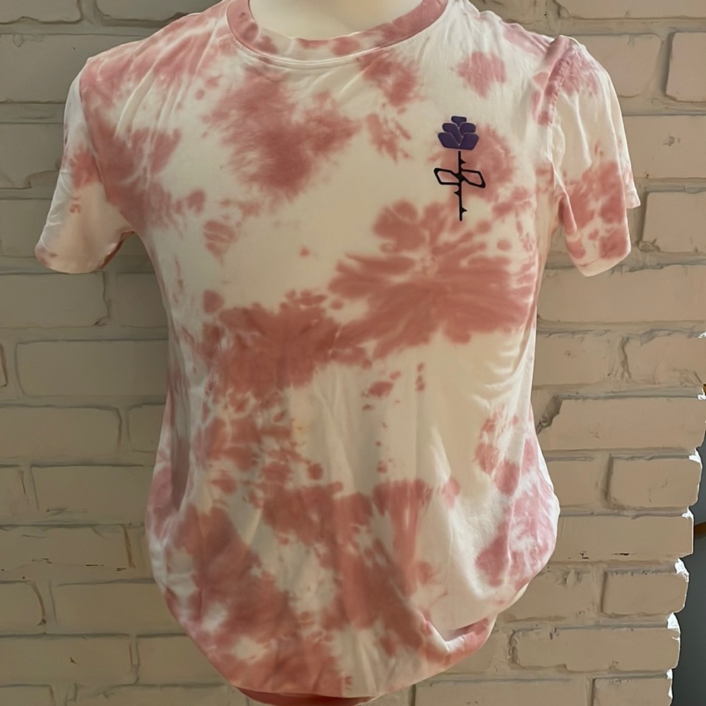 Pink and white tie-dyed tee shirt